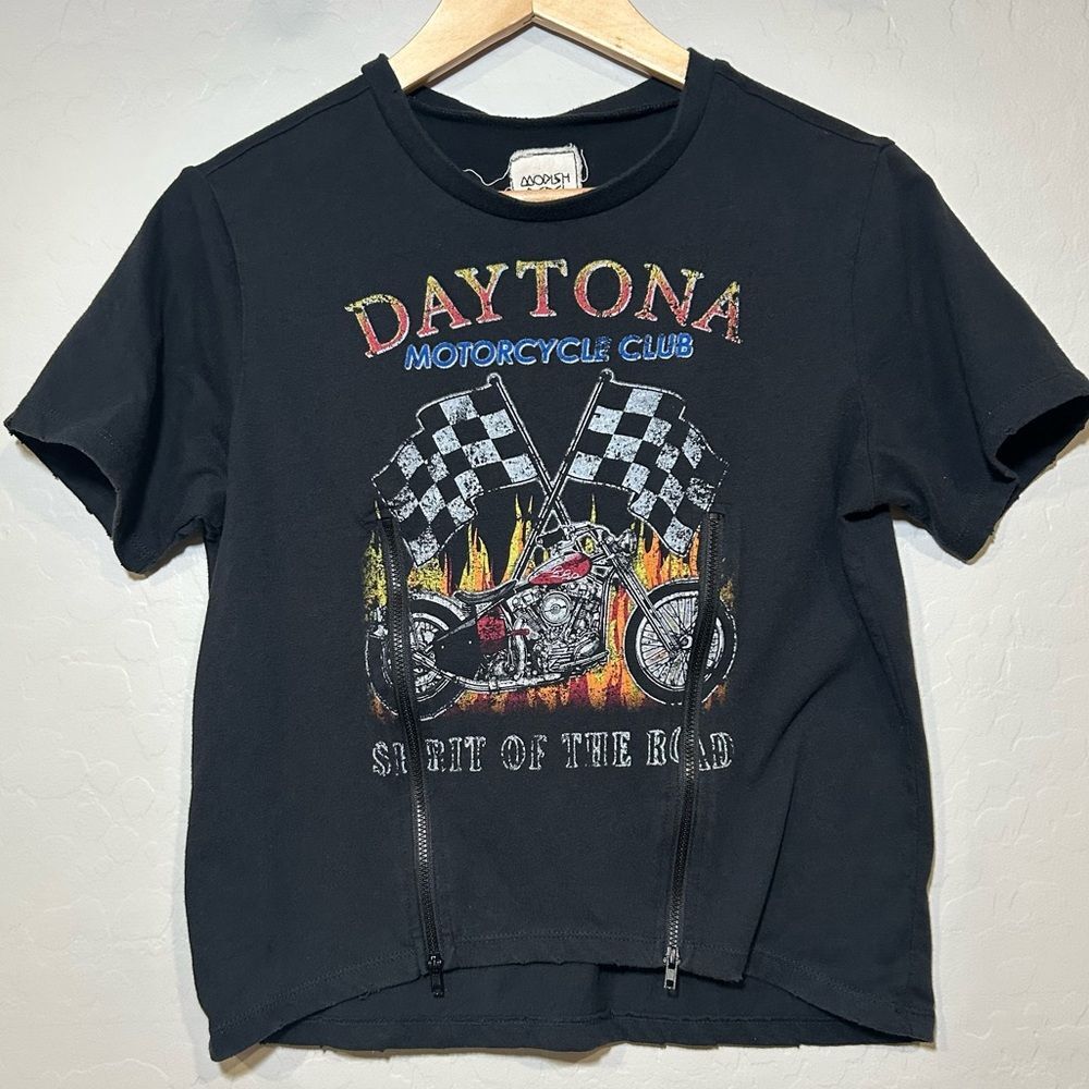Modish Rebel‎ Daytona Motorcycle Club Graphic Tee Vintage Vibe Zippers Medium